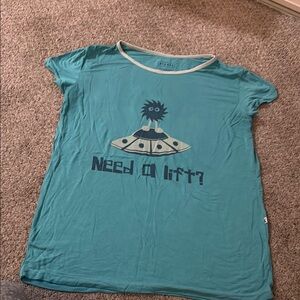 Teal Graphic Tee with UFO Design